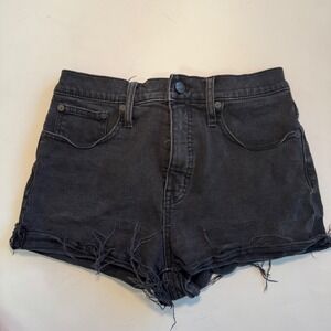 Madewell Black Denim Cutoff Distressed Frayed Hem High Rise Shorts Size 27